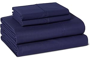 鶹 Basics Soft Organic Cotton Sheet Set with 2-Pieces Pillowcase, Navy Blue, Queen