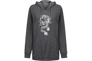 NARHBRG Womens Oversized Hoodie Chinese Dragon Graphic Print Hoodies Casual Pullover Extra Long Hooded Tunic Sweatshirt