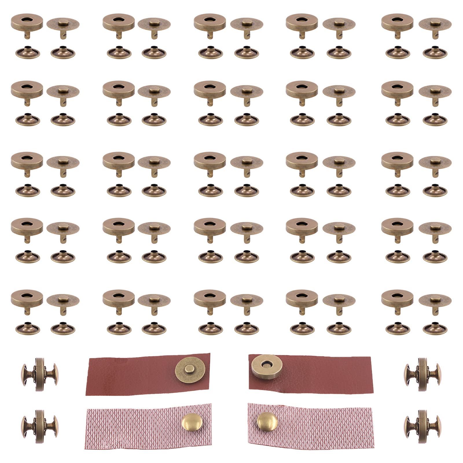 Wokape 30 Set Magnetic Button Sewing Clasps Snaps Fasteners (Bronze-14MM-30Pcs) - 14mm Round Strong Magnetic Button Clasps Snaps Purse Handbag with Washer for Craft