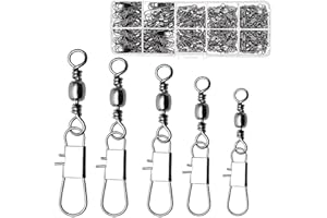 AKOSU 50/250pcs Fishing Barrel Swivels with Safety Snaps Swivel Stainless Steel High Strength Interlock Snap Swivels Rolling Connector Black Nickel Solid Ring Freshwater Fishing Tackles Accessories