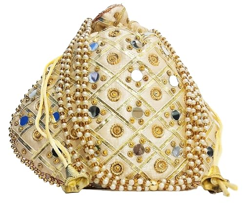 Potli bags for women handbags wedding festive tote bags Mirror work women fashion accessories (Golden)