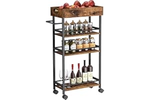 Asgolion Slim Storage Cart, 4 Tier Rolling Cart with Handle, Rolling Carts with Wheels, Metal Frame Narrow Cart for Small Spaces for Kitchen, Dining Room, Bathroom, Laundry Room, Office
