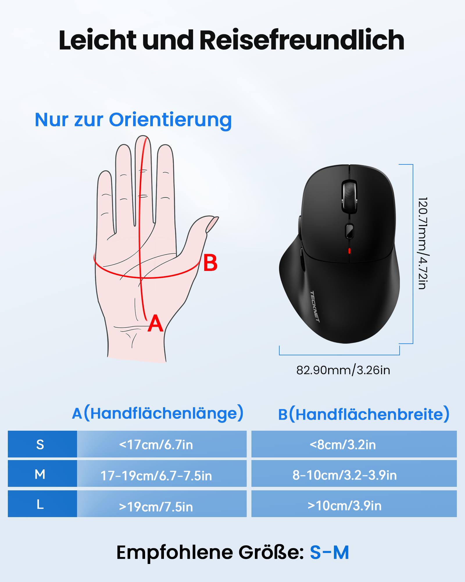TECKNET Bluetooth Maus Wiederaufladbar, Maus Kabellos (Tri-Modi: BT5.0/3.0 + 2.4G) mit Ergonomische Daumenauflage, 4800 DPI Computer Leise Funkmaus für Laptop, PC, Mac OS, Android, Windows 7