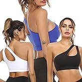 Sykooria Womens One Shoulder Sports Bras Workout Left Strap Yoga Bras Cute Medium Support Crop Tops