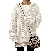 SOMTHRON Women's Winter Chunky V Neck Sweater Long Sleeve Loose Cable Ribbed Knit Pullover Jumper Tops