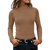 ZESICA Women's Turtleneck Long Sleeve Shirts 2026 Spring Trendy Tops Slim Fitted Ribbed Knit Basic Casual Sweater