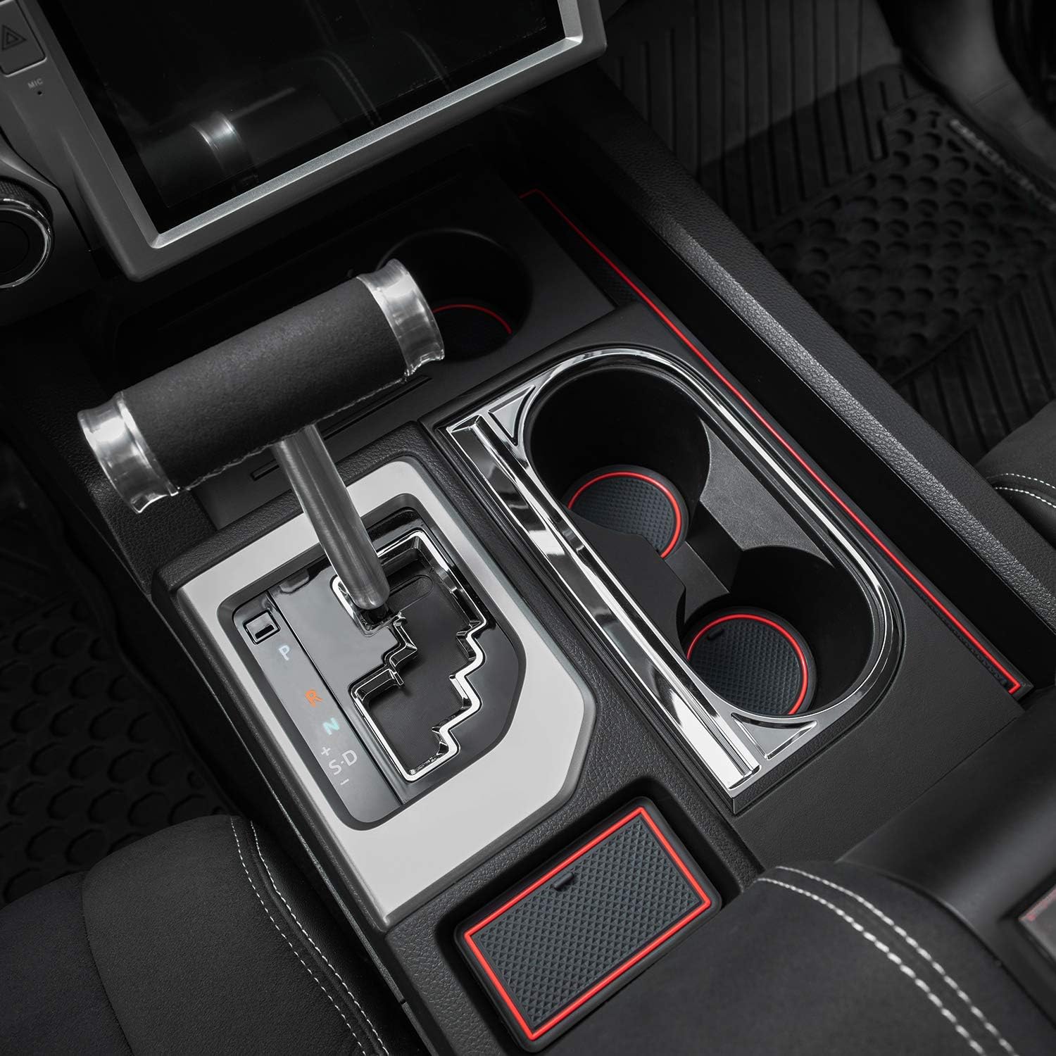 Jdmcar Custom Liner Accessories Compatible With Toyota Tundra 2014 2020 2021 Premium Cup Holder Bucket Seat Red Trim And Door Pocket Inserts Kit Console Cup Holders Automotive