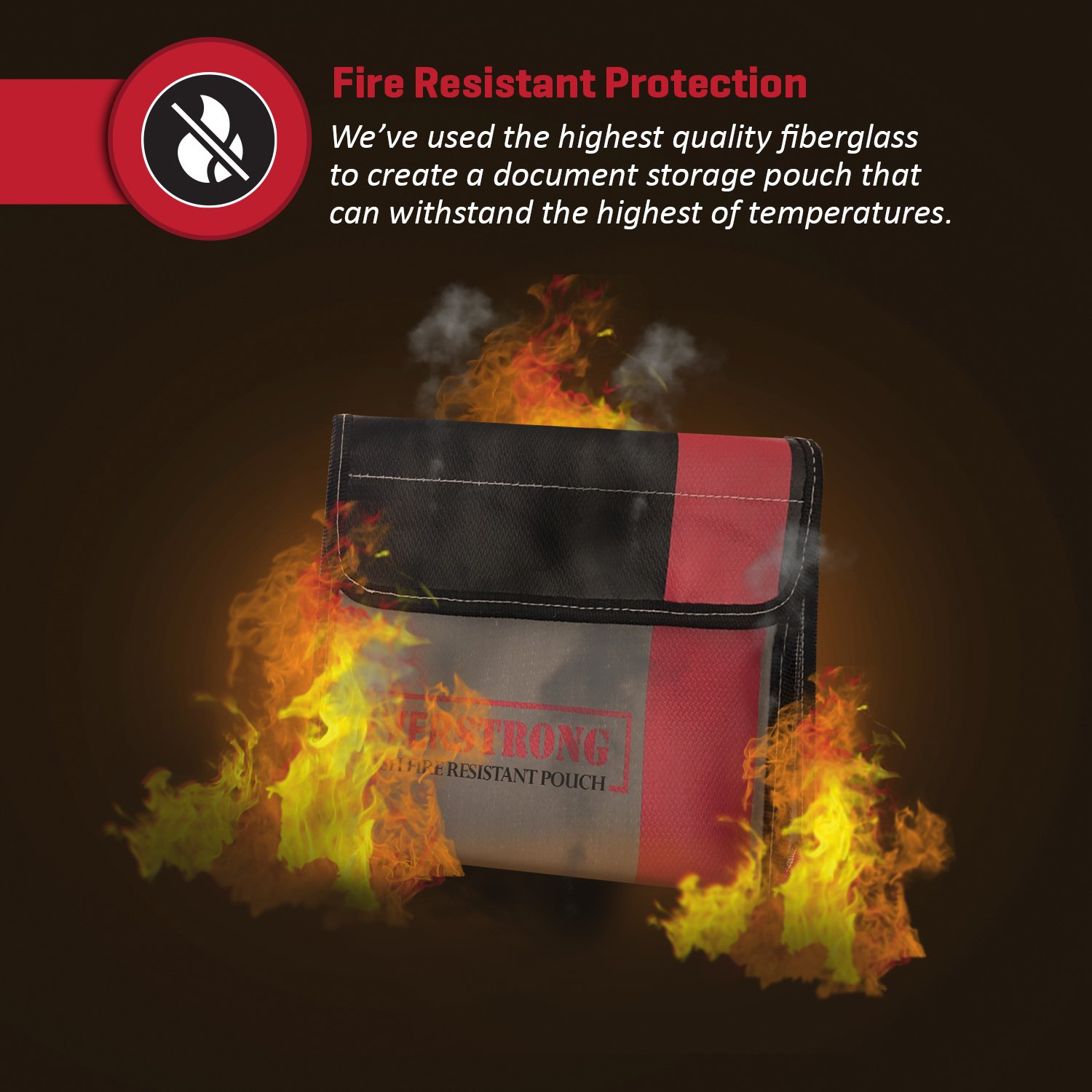 Fire Resistant Cash Box Document Bag 9 x 6 x 1.5 Heavy Duty Fiberglass -  Retardant Thread - Fireproof Bag/Bank File/Important Document Holder - ... - 