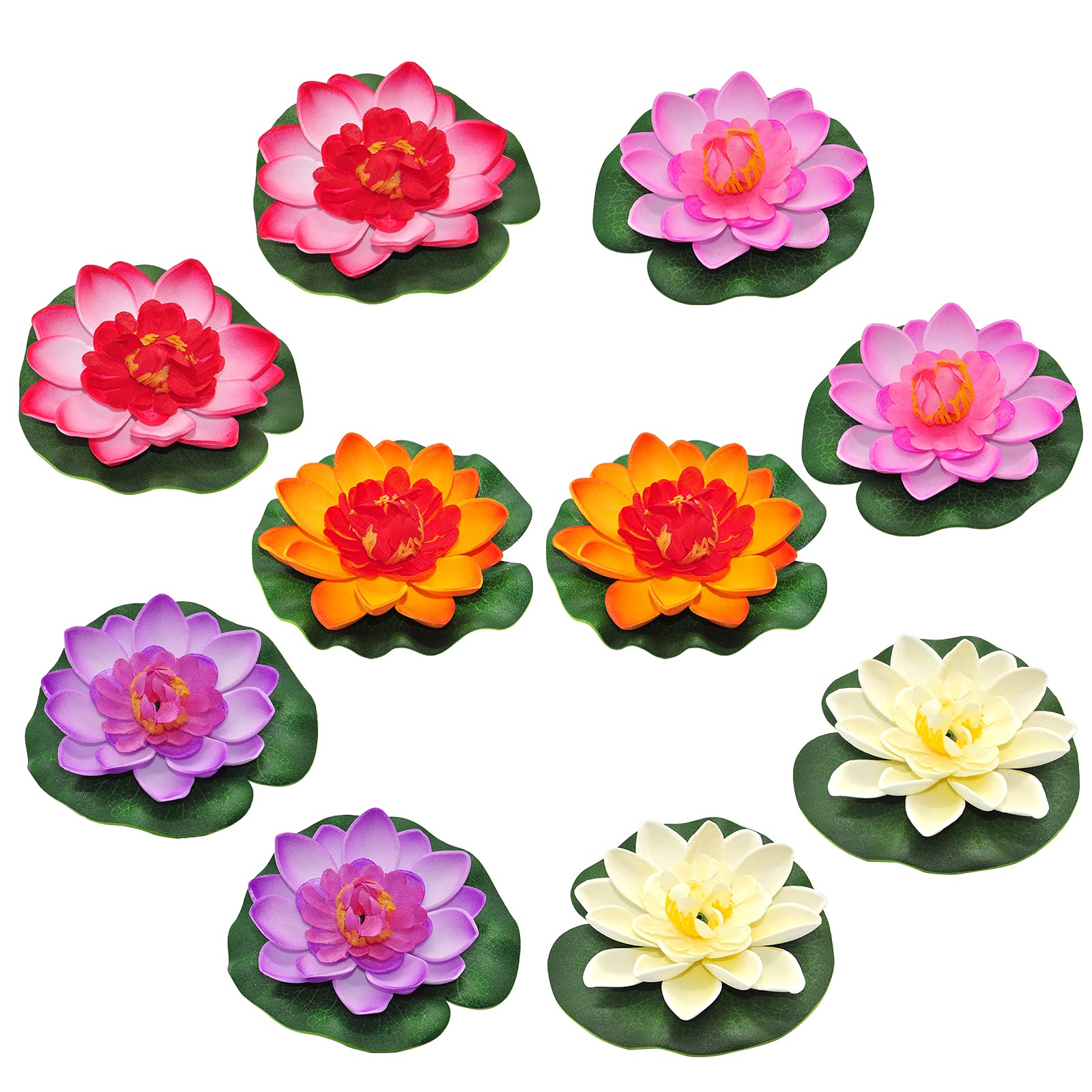 Floating Water Lily Artificial Flowers Realistic Deco 10 Pieces 10 cm Lotus Flower for Garden, Pond Swimming Pool, Aquarium, Terrace, Wedding