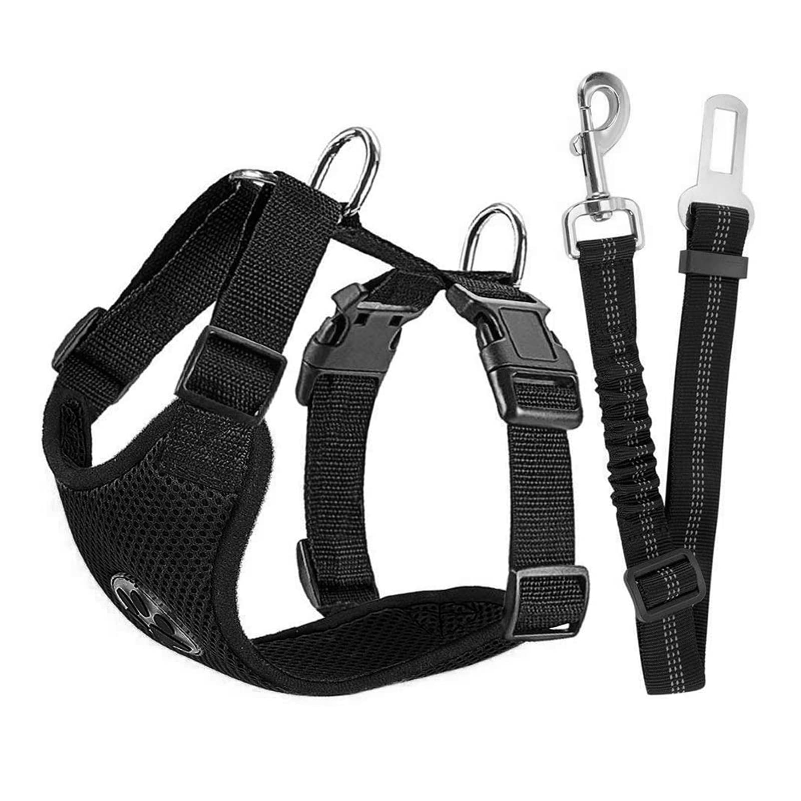 Dog Car Harness Seatbelt Set, Hysami Pet Vest Harness + Safety Seat Belt with Adjustable Elastic Strap for Trip (XXS, Black)