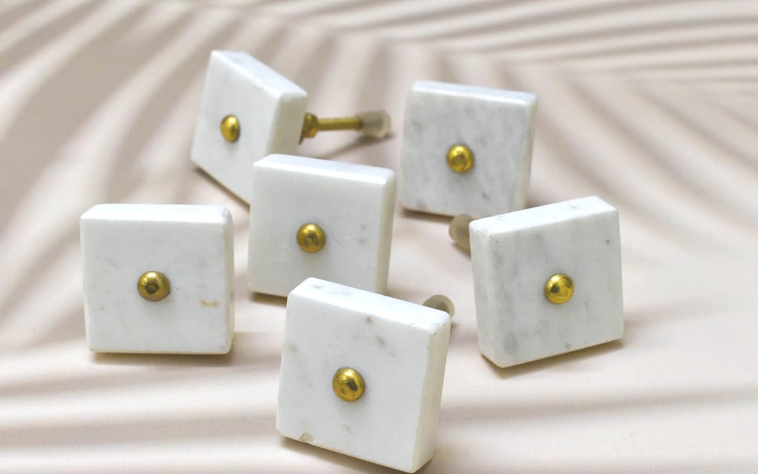 ARTISNO Square Marble Brass Knob, Modern Cabinet Knob, Decorative Hardware, Furniture Hardware, Cabinet Handles, Dresser Pull (White), Set-6