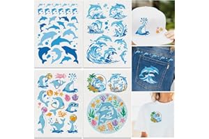 Doodlream 42 Pcs Dolphin Water Soluble Hand Sewing Stabilizers, 29.7 x 21 cm Playful Dolphins and Waves Embroidery Pattern St