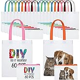 Sweetude 60 Pcs Sublimation Blanks Tote Bags Bulk, Canvas DIY Bag Reusable Shopping Totes Heat Transfer Cosmetic Makeup Bags W/Customized Color for DIY, Advertising Valentines Thanksgiving Craft Gift