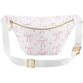 Shyyween Coquette Pink Fanny Pack Preppy Bow Decor Bag Nylon Crossbody Waist Pack with Adjustable Strap for Women Enjoy Sports Traveling Casual Waist Phone Bag Carrying Phones Valentine Ideal Gift