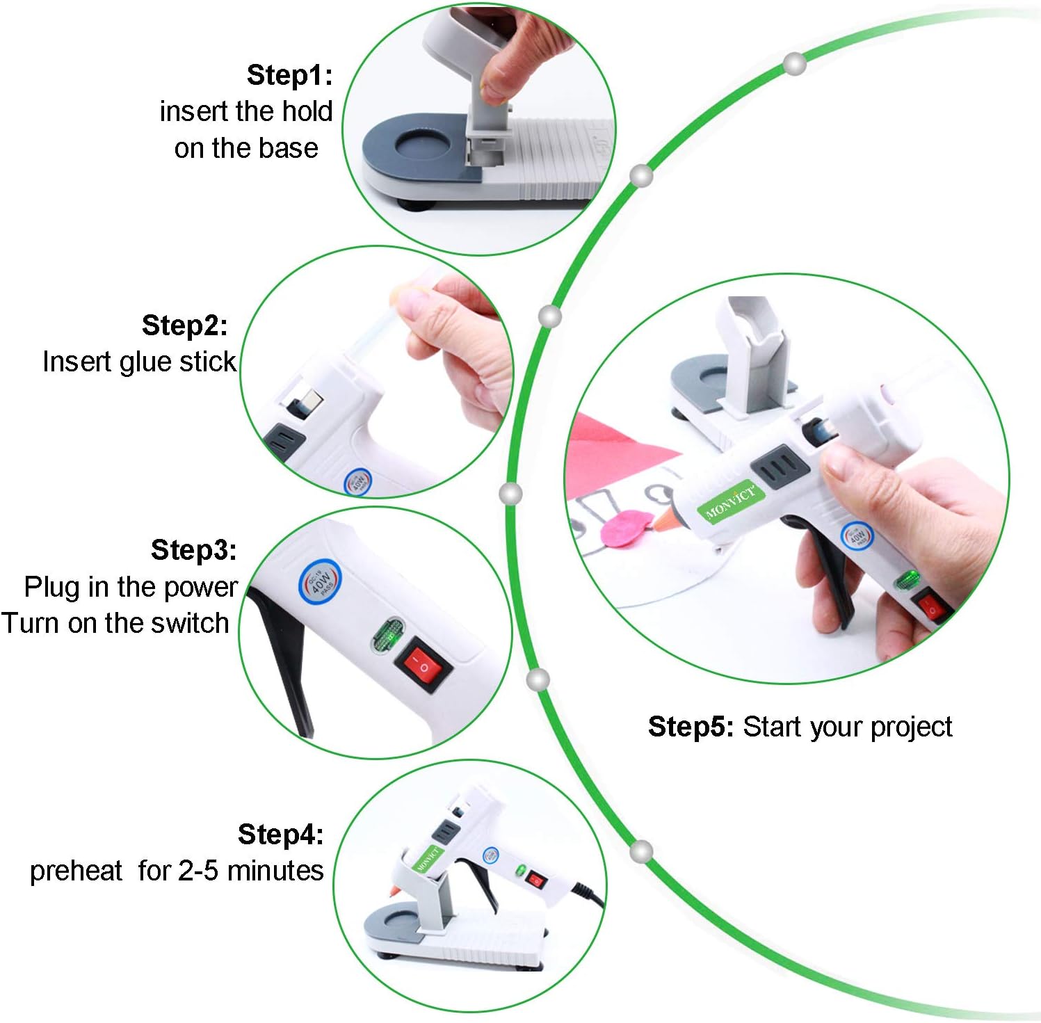 Hot Glue Gun - MONVICT Craft Glue Gun 40W with A Glue Gun Stand and 30 Glue Sticks, Mini Hot Melt Glue Gun Kit for DIY, Crafts, Festivals, School Project More