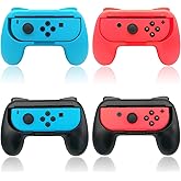 FYOUNG Hand Grips for Switch and Switch OLED JoyCons, Hand Grips Controllers for Switch Joy Con and Switch OLED Model 2021（4 Pack） (Black-Blue-Red)