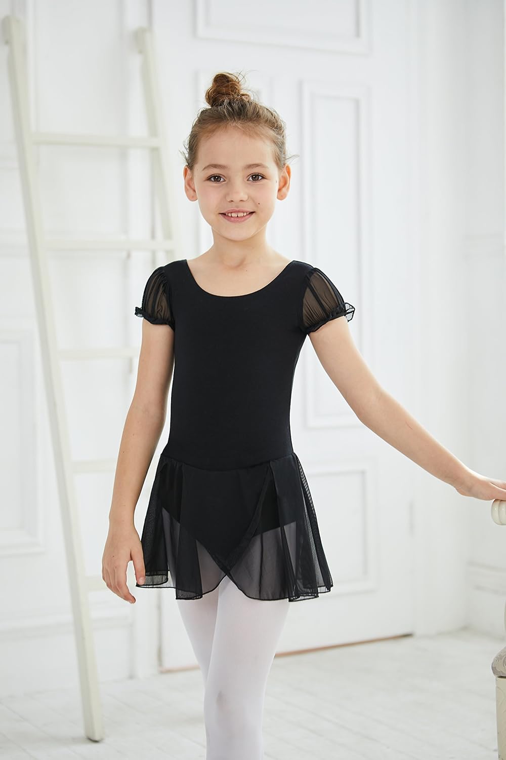 MdnMd Puff Sleeve Skirted Ballet Leotard for Toddler Girls Ballerina Dance Dress Tutu Outfit: Clothing