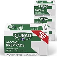 CURAD Alcohol Prep Pads (Pack of 4 Boxes) | 400 Pieces of Medium Isopropyl Wipes Individually Wrapped | First Aid Swabs for C