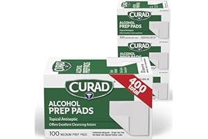 CURAD Alcohol Prep Pads (Pack of 4 Boxes) | 400 Pieces of Medium Isopropyl Wipes Individually Wrapped | First Aid Swabs for Cuts & Scrapes | Medical Pads for General Cleansing