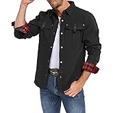 Zando Mens Flannel Lined Shirt Jacket Lightweight Snap Button Western Twill Cowboy Jacket for Men Outdoor Shirt Jackets