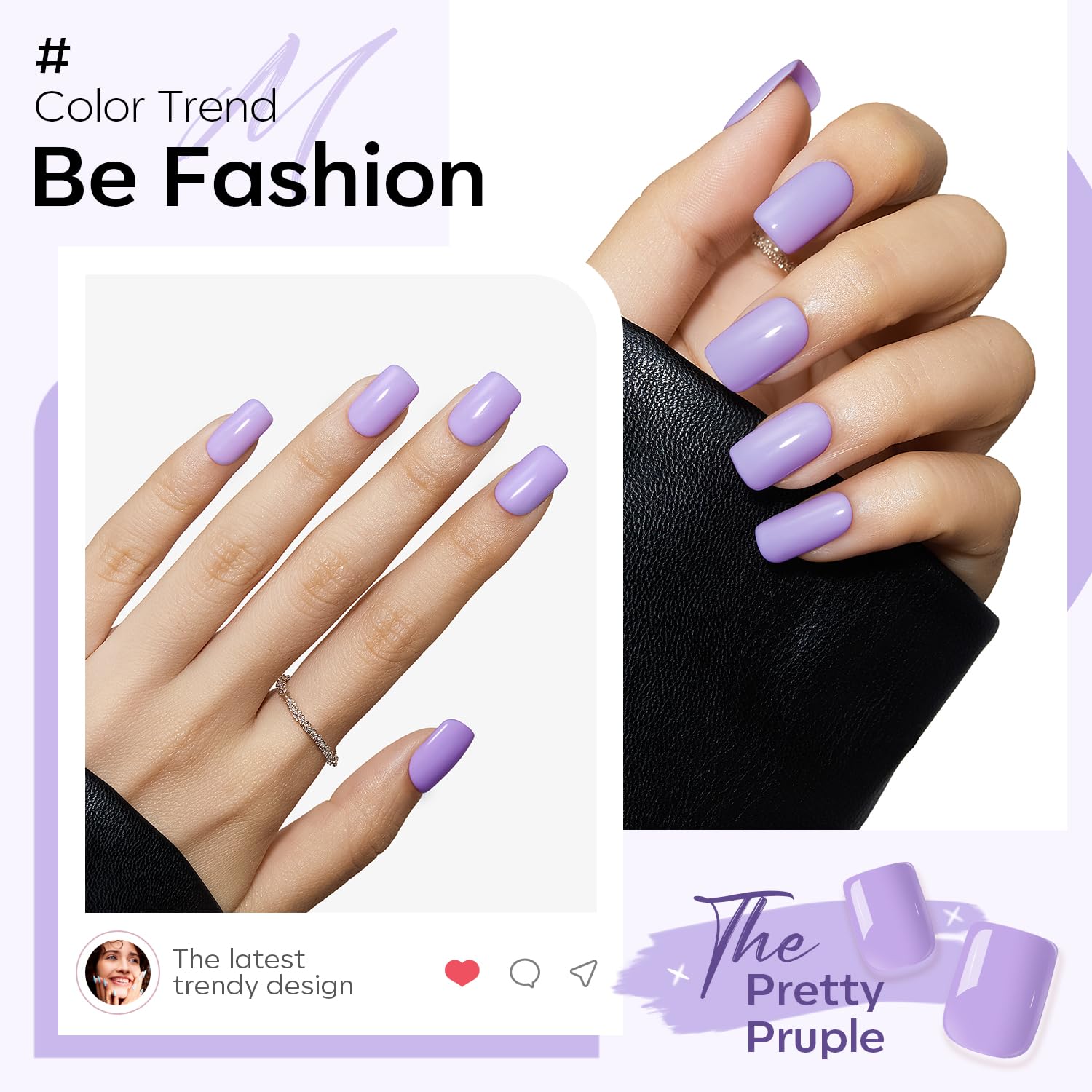 Modelones Purple Press on Nails, Spring Easter Short Square Fake Nails, Reusable Nail Kit with Nail Glue Adhesive Tabs Mini Nail File, Nails Press Ons 32Pcs 16 Sizes, Women Girl Gift - Image 3