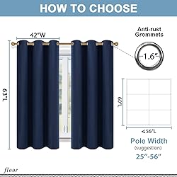 Diraysid Navy Blue Grommet Blackout Curtains for