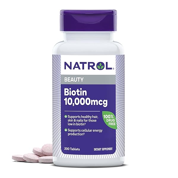 NATROL BIOTIN 10000MCG, SUPPLEMENT FOR HEALTHY HAIR, SKIN AND NAILS FOR THOSE LOW IN BIOTIN, PLUS ENERGY METABOLISM SUPPORT, 200 TABLETS, UP TO A 200 DAY SUPPLY