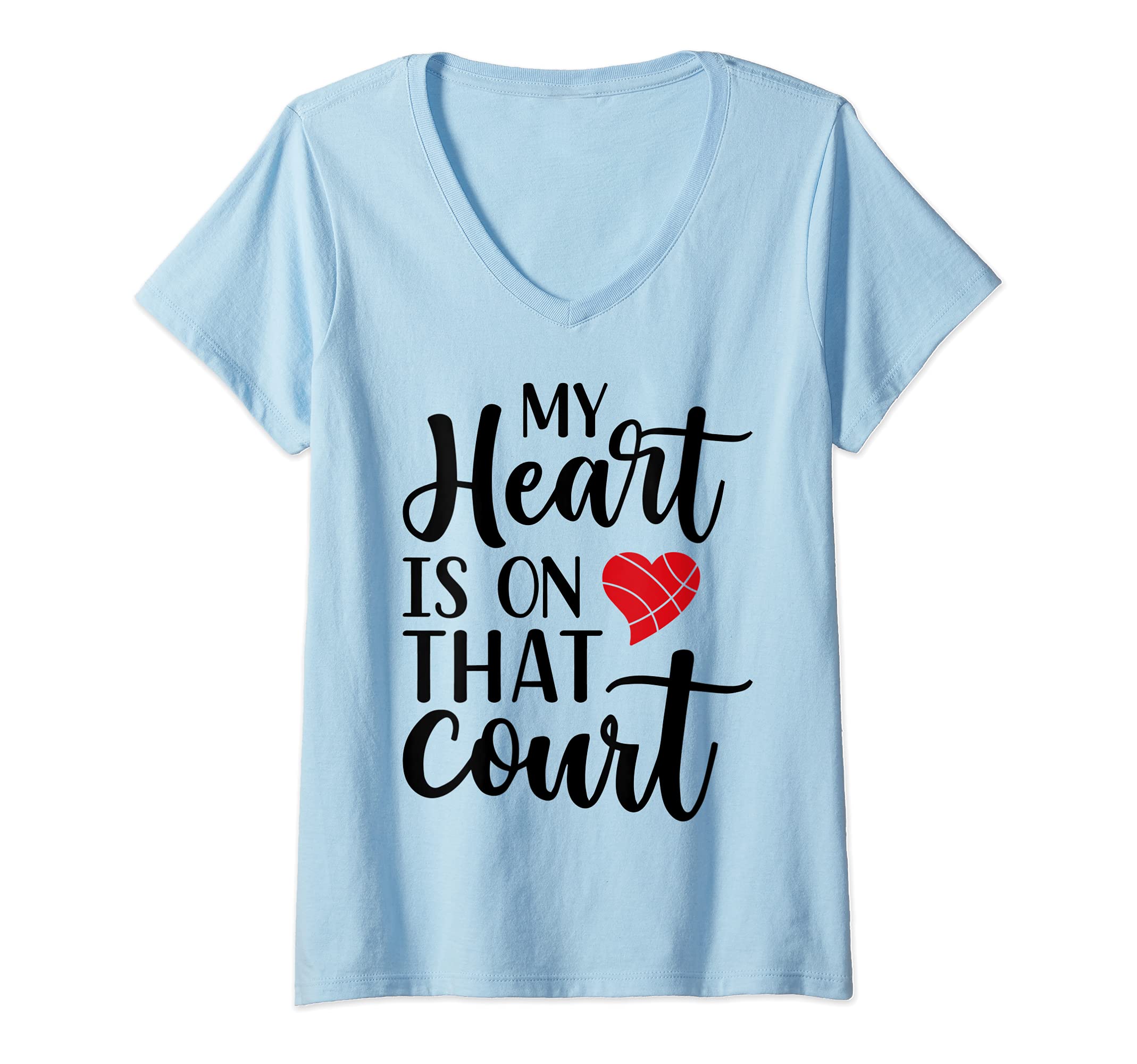 Womens My Heart Is.... That Court Cute Basketball V-Neck T-Shirt