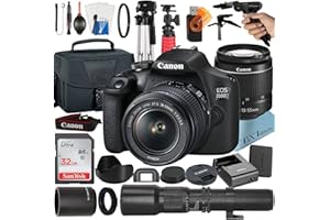 Canon EOS 2000D/Rebel T7 DSLR Camera with EF-S 18-55mm + 500mm/1000mm Preset Manual Focus Lens + 2.0X Teleconverter + SanDisk