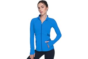 QUEENIEKE Women's Slim Fit Workout Jackets - Zip Up Athletic Running Jacket with Color-blocked Mesh & Thumb Holes