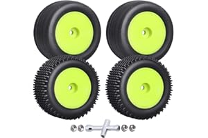 HobbyPark Front and Rear Tires Wheels Set for Losi Mini-T 2.0 Replacement Parts of LOS41009 & LOS41010 Upgrade Pre-Glued (Green Rims)