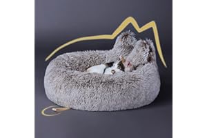 Lazy Rabbit Upgrade Cat Bed, Cat Beds for Indoor Cats, Calming and Cozy Large Fluffy Warming Cat Beds, Washable, Plush and Modern Beds & Furniture, Gradual Brown Color, 20inch