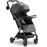 Mompush Lithe V2 Lightweight Travel Stroller Snack Tray Included, Forest | Compact baby stroller, airplane-ready, one-hand fold, mechanical recline seat, UPF 50+ canopy, travel bag &amp; rain cover