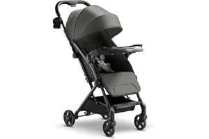 Mompush Lithe V2 Lightweight Travel Stroller Snack Tray Included, Forest | Compact baby stroller, airplane-ready, one-hand fold, mechanical recline seat, UPF 50+ canopy, travel bag & rain cover