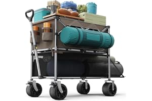 everyfun Pro Collapsible Wagon Double Decker,WagonsCarts Foldable,Heavy DutyWagon Camping Sports Garden Grocery,UtilityWagon for All Terrain Brown