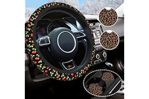 YOBVEC Cherry Steering Wheel Cover Universal 14.5-15 Inch Non-Slip Cherry Car Accessories for Women Men