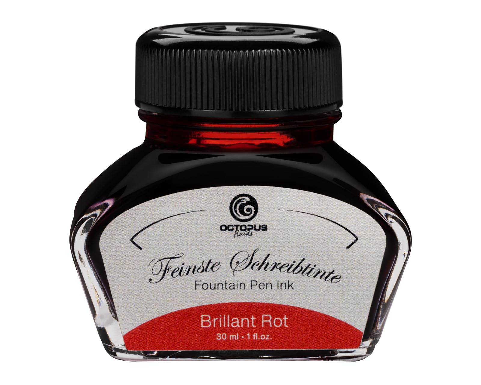 Octopus Fluids Fountain pen ink in ink glass,Writing ink for fountain pen, Fountain pen ink in Brilliant Red 30ml, inkpot, Calligraphy Ink