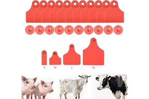 ZENKROZI 50pcs Farm Animal Ear Tags Numbered 001-050 Livestock Identification for Cattle Cows Hogs Pigs Sheep Goats (50, Medium-Red)