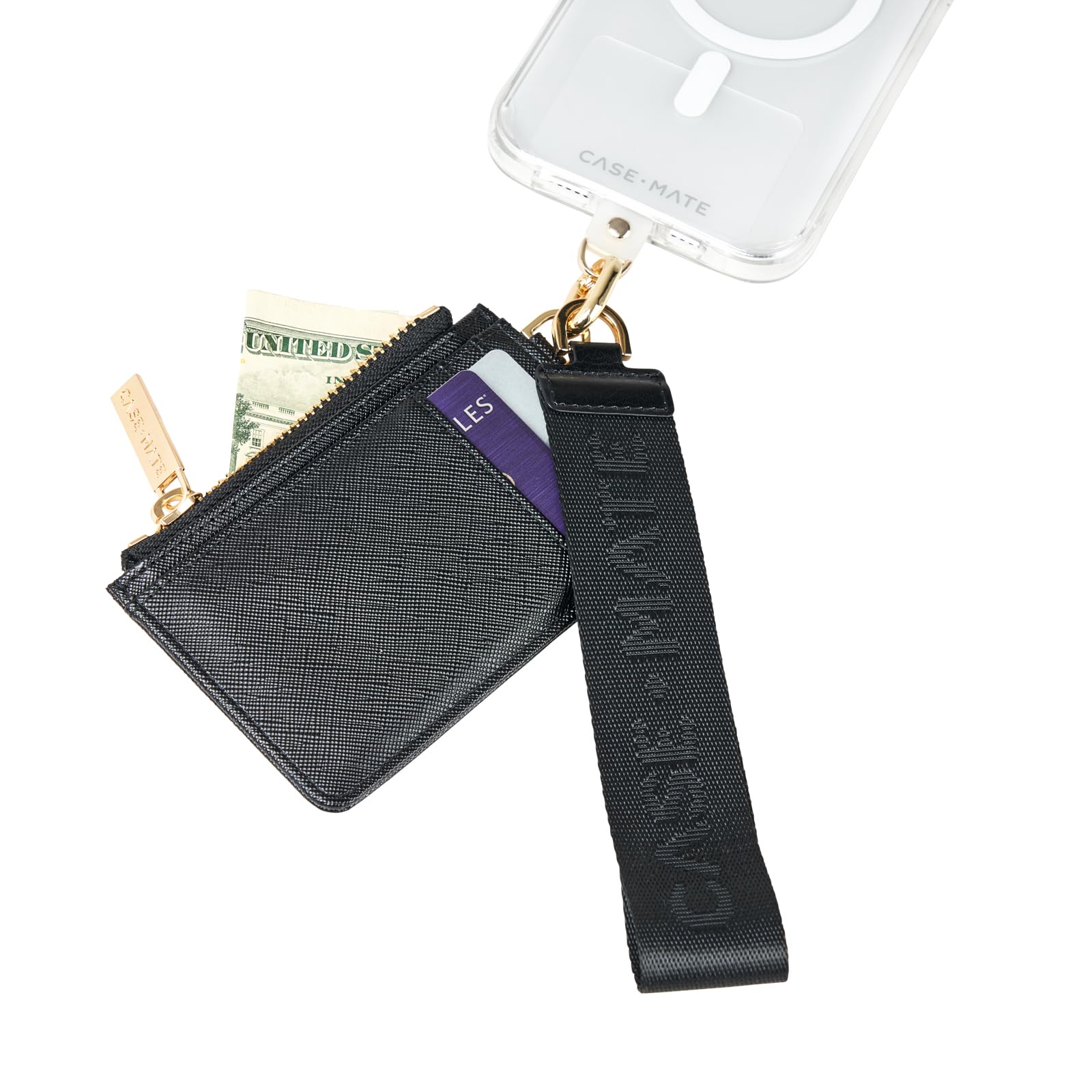 Photo 1 of Case-Mate Phone Charm w/Detachable Keychain Wallet (Card Holder) - Anti Theft Phone Strap - Hands-Free iPhone Wrist Strap for Women - Keychain Wristlet Wallet - Black