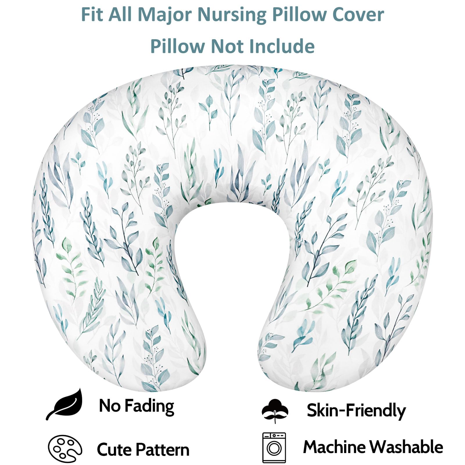 DILIMI Nursing Pillow Cover, Soft Stretchy Nursing Covers for Breastfeeding Pillows, Reversible Removable Slipover for Baby Boy and Girls, Green Leaf