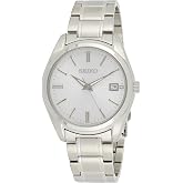 Seiko SUR307 Watch for Men - Essentials - Silver Dial with Sunray Finish, Date Calendar, LumiBrite Hands, Stainless Steel Case &amp; Bracelet, and 100m Water Resistant