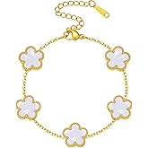 Fimhut Unique 14K Gold Four-Leaf Clover Bracelet, Suitable for Ladies，White/Black/Blue Lucky Chain Four-Leaf Clover Bracelet，Fashionable Bracelet Set，Jewelry Gift Suitable for Ladies
