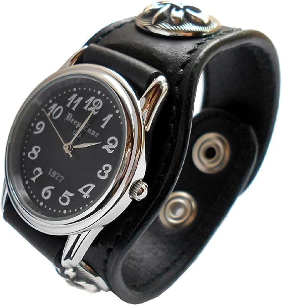 Amazon 腕時計メンズ 革 レザーブレスウォッチ 百合コンチョ ブラック フェイス メンズ腕時計 腕時計 通販