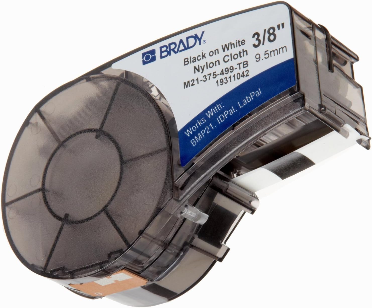 Brady High Adhesion Cloth Label Tape (M21-375-499) - Black On White Nylon - Compatible with BMP21-PLUS, ID PAL, and LABPAL Printers - 16' Length, 0.375" Width