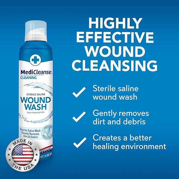 MEDICLEANSE FIRST AID STERILE SALINE WOUND WASH, PROMOTES HEALING, NO STINGING OR BURNING, 7.4 OZ SPRAY CAN – MADE IN USA