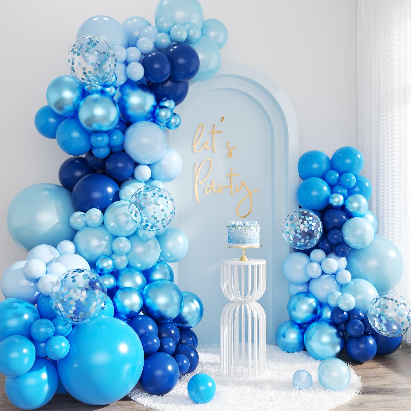 LANGASQUE Blue Balloon Arch Kit, 143Pcs Metallic Navy Light Blue Balloons for Birthday Wedding Baby Shower Gender Reveal Decorations, Blue