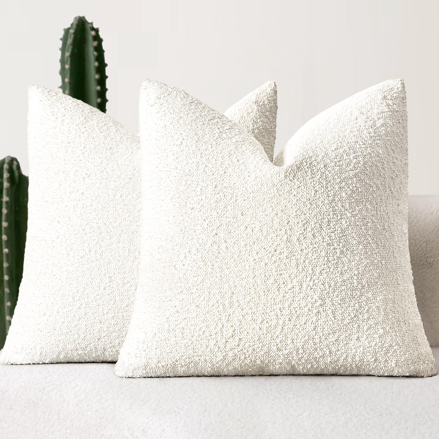 Photo 1 of MIULEE 24x24 Decorative Euro Sham Throw Pillows for Bed Set of 2 Textured Boucle Neutral Throw Pillow Coverss White Accent Solid Couch Pillowcase Cozy Soft Sofa Livingroom Home Decor
