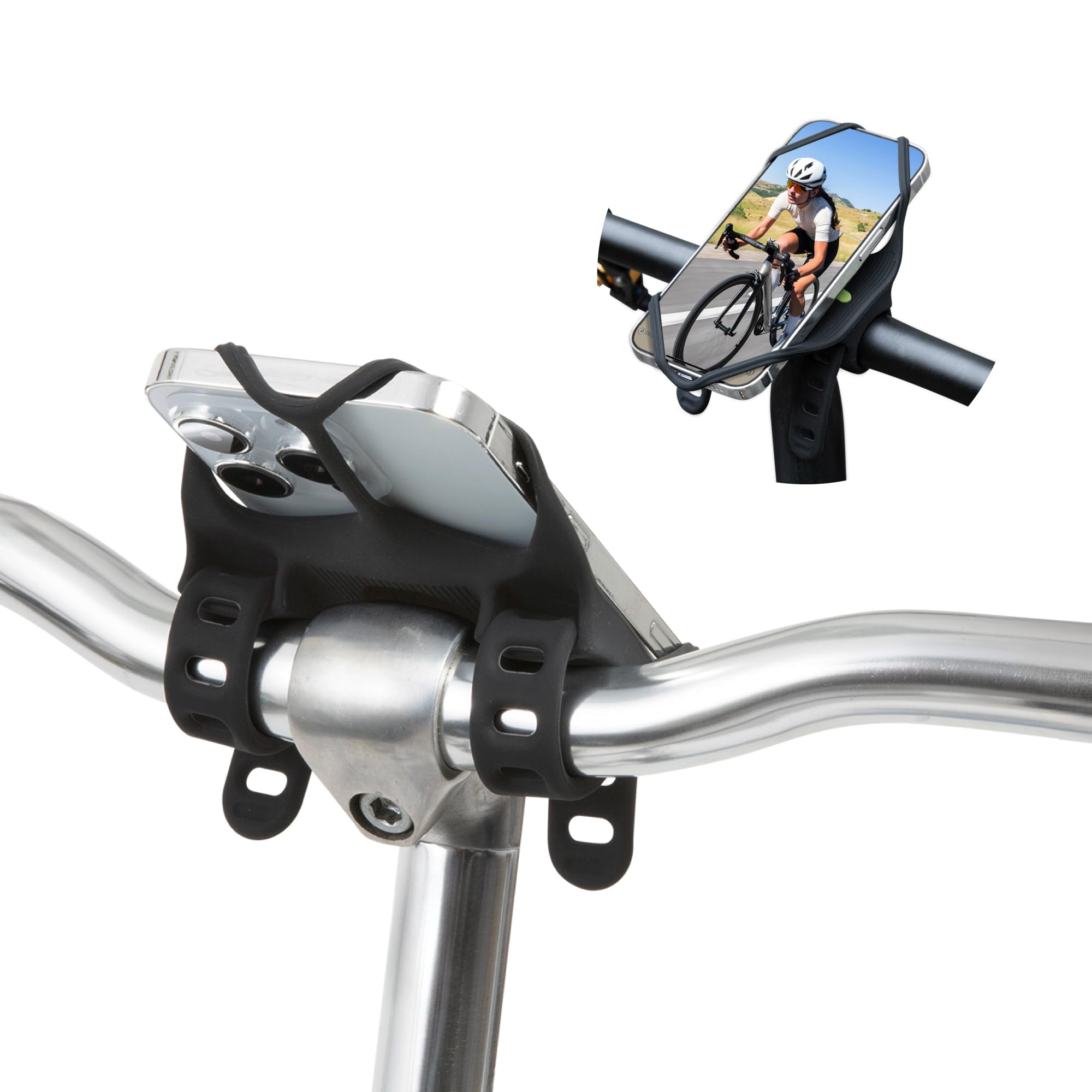 Bone Bike Tie 4 Pro Max, Universal Bike Phone Mount, iF Design Award Winner, Elastic Dual-Strap Holder for T-Shape, U-Shape & Stemless Bikes with Shock-Absorption, Compatible with 4.7”–7.2" Phones