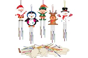 Fennoral 10 Pack Christmas Wind Chime Kit for Kids Make You Own Christmas Wind Chimes DIY Coloring Wooden Craft for Christmas Hanging Ornaments Christmas Party Decoration