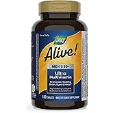 Nature’s Way Alive! Ultra Potency Multivitamin for Men 50 Plus, Complete High Potency Formula with Vitamin D3, C, E, Methyl B12, Supports Cellular Energy, Heart, Brain, and Eye Health,* 150 Tablets